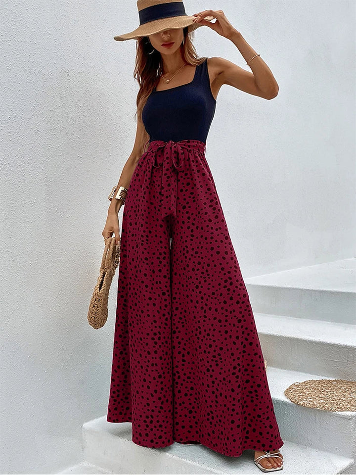 Jumpsuit with wide leg and polka dot print