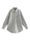 Women's woollen shirt - Casual loose blouse with pockets and long sleeves