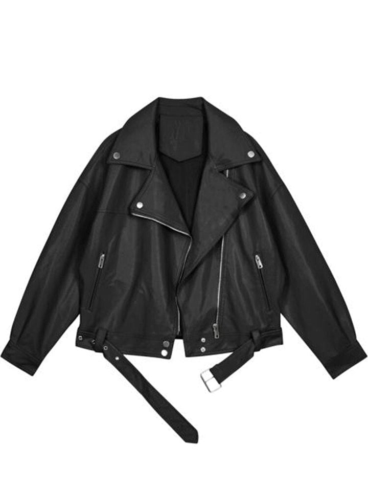 Faux leather lapel collar with zip fastener