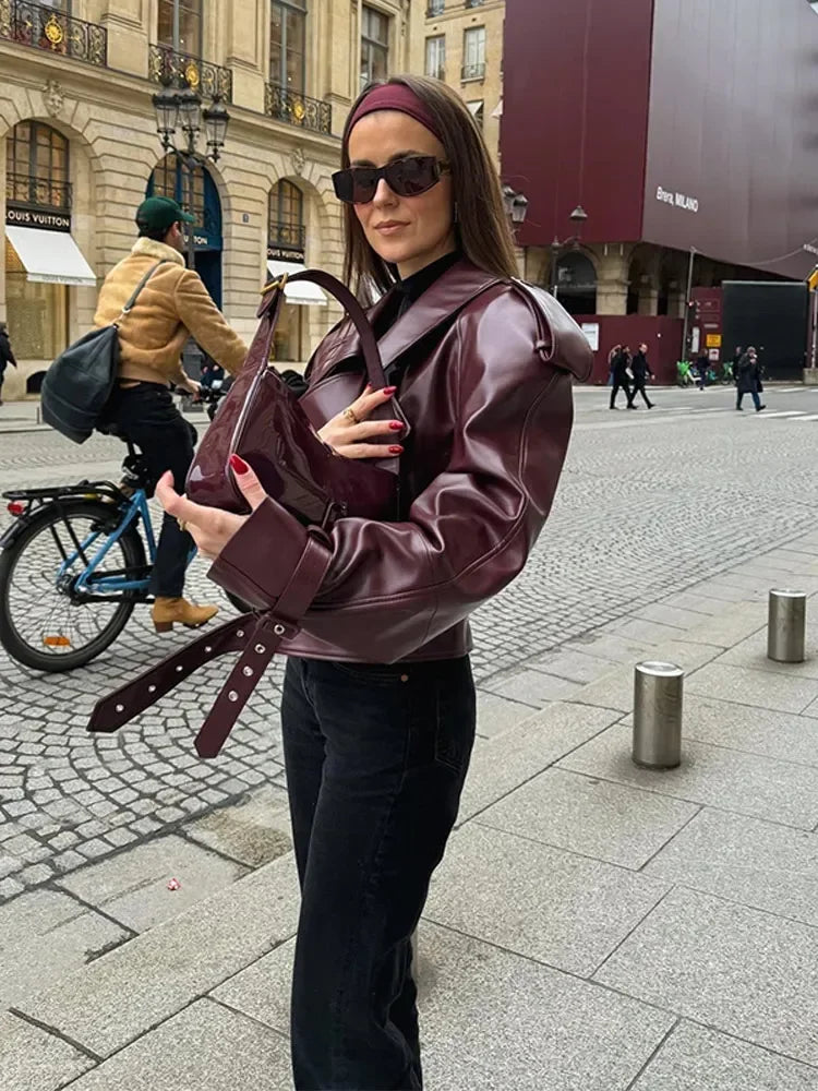 Leather winter jacket for women