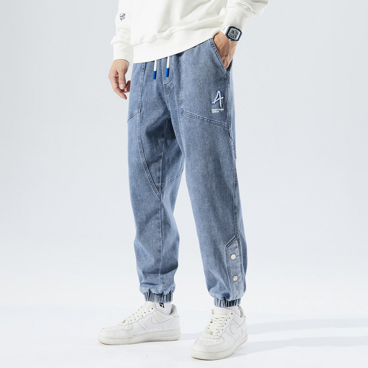 Fashionable denim jogging trousers