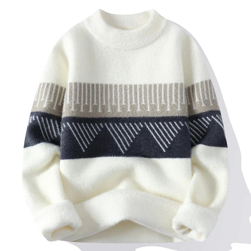 Men's - Geometric Pattern Crew Neck Sweater - Warm, Stylish, and Comfortable - Perfect for Fall Fashion
