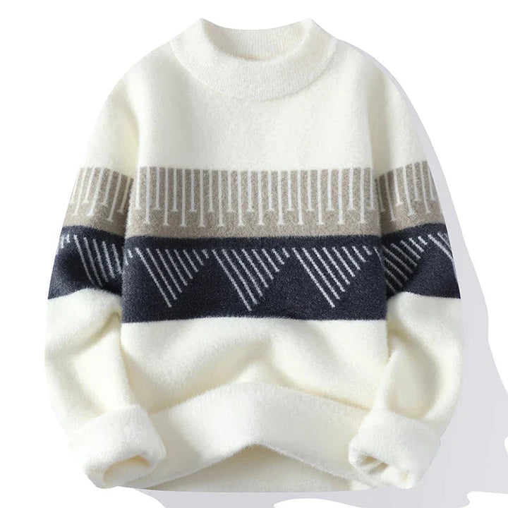 Men's - Geometric Pattern Crew Neck Sweater - Warm, Stylish, and Comfortable - Perfect for Fall Fashion
