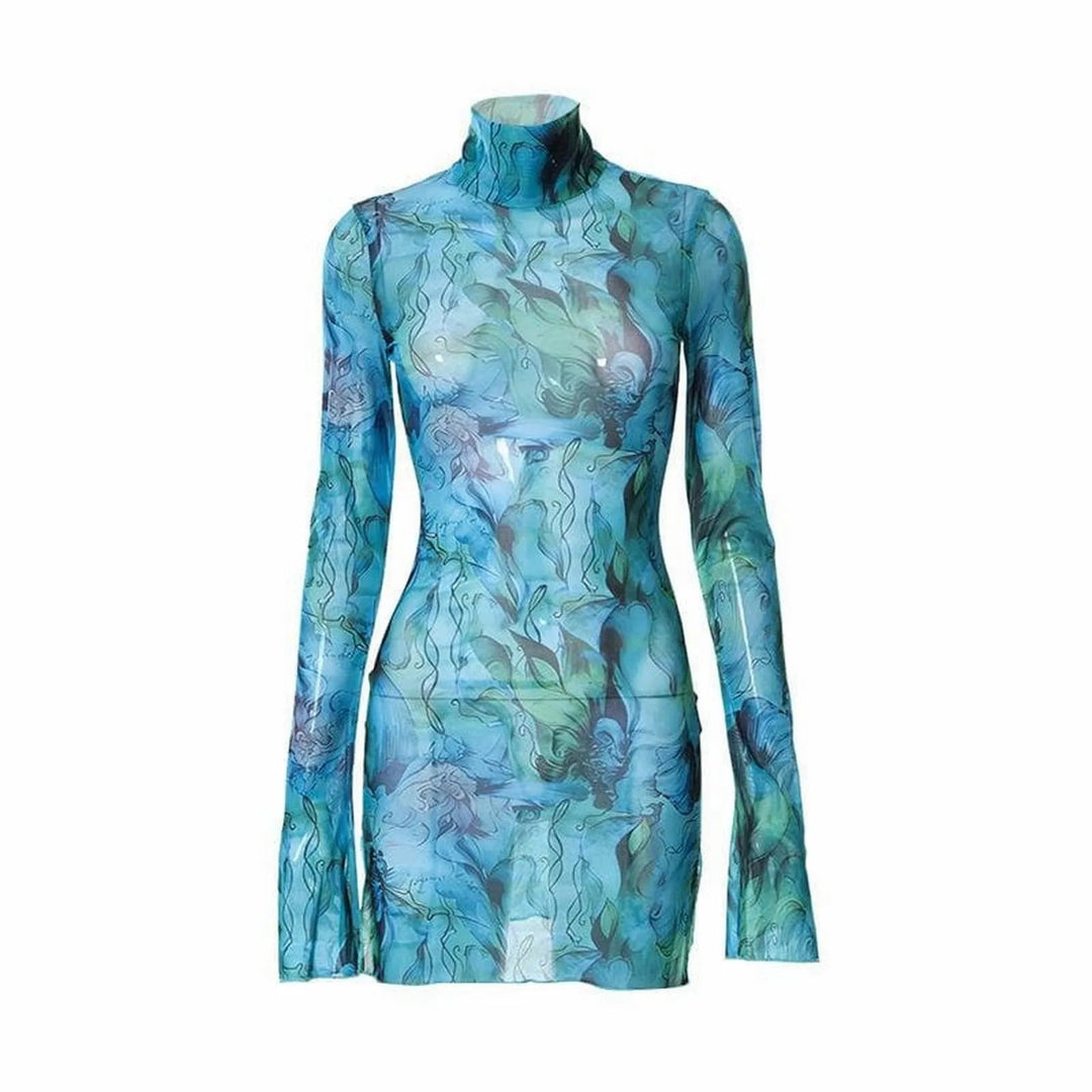 Turtleneck dress with abstract art print