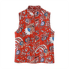 Cheerful sleeveless cardigan with floral pattern