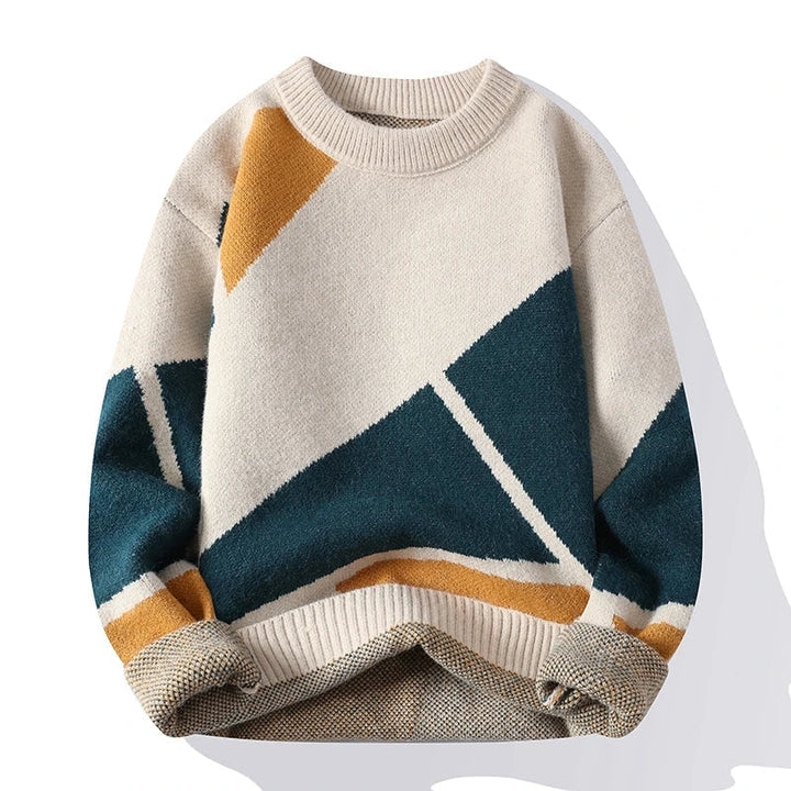 Sweater with geometric pattern and round neckline