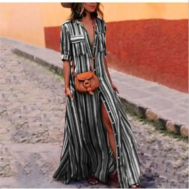 Striped casual long maxi dress