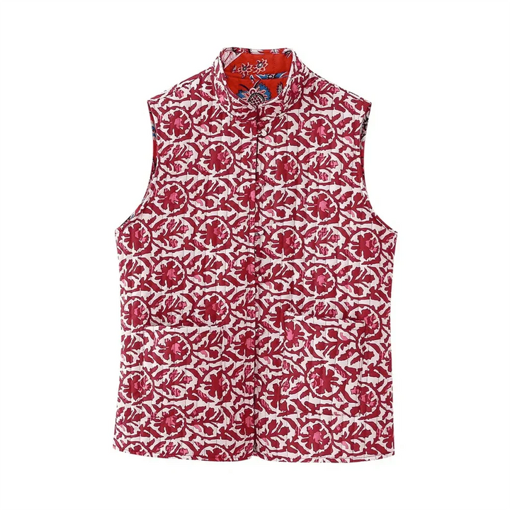 Cheerful sleeveless cardigan with floral pattern