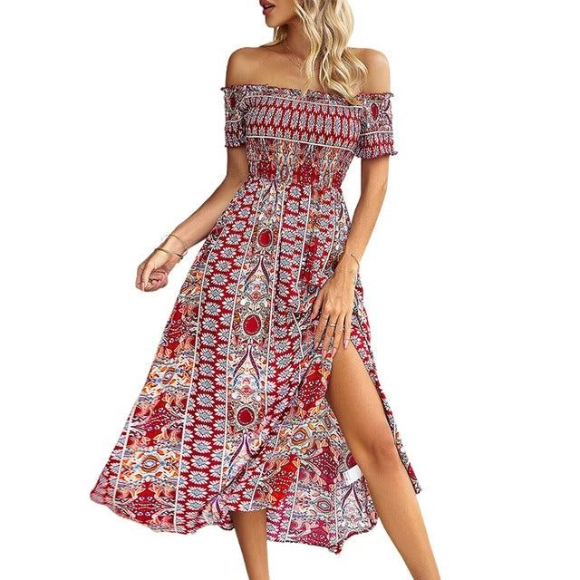 Boho dress with floral hem