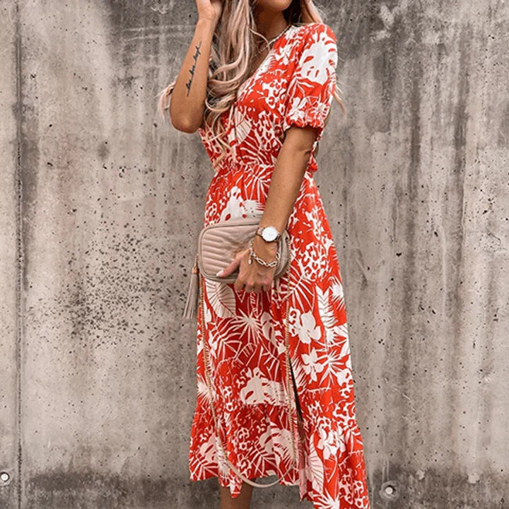 Dress with floral print and slit