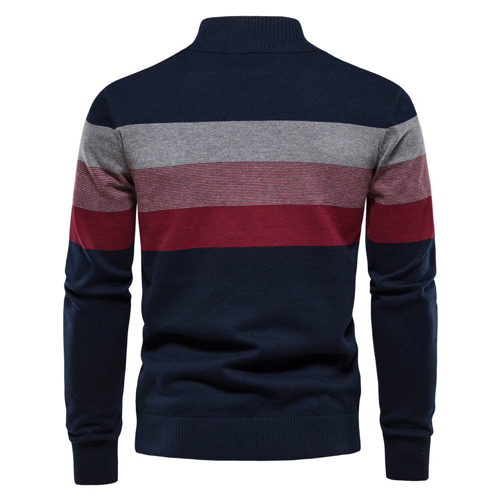 Patchwork knitted jumper - Men's cotton jumper with zip