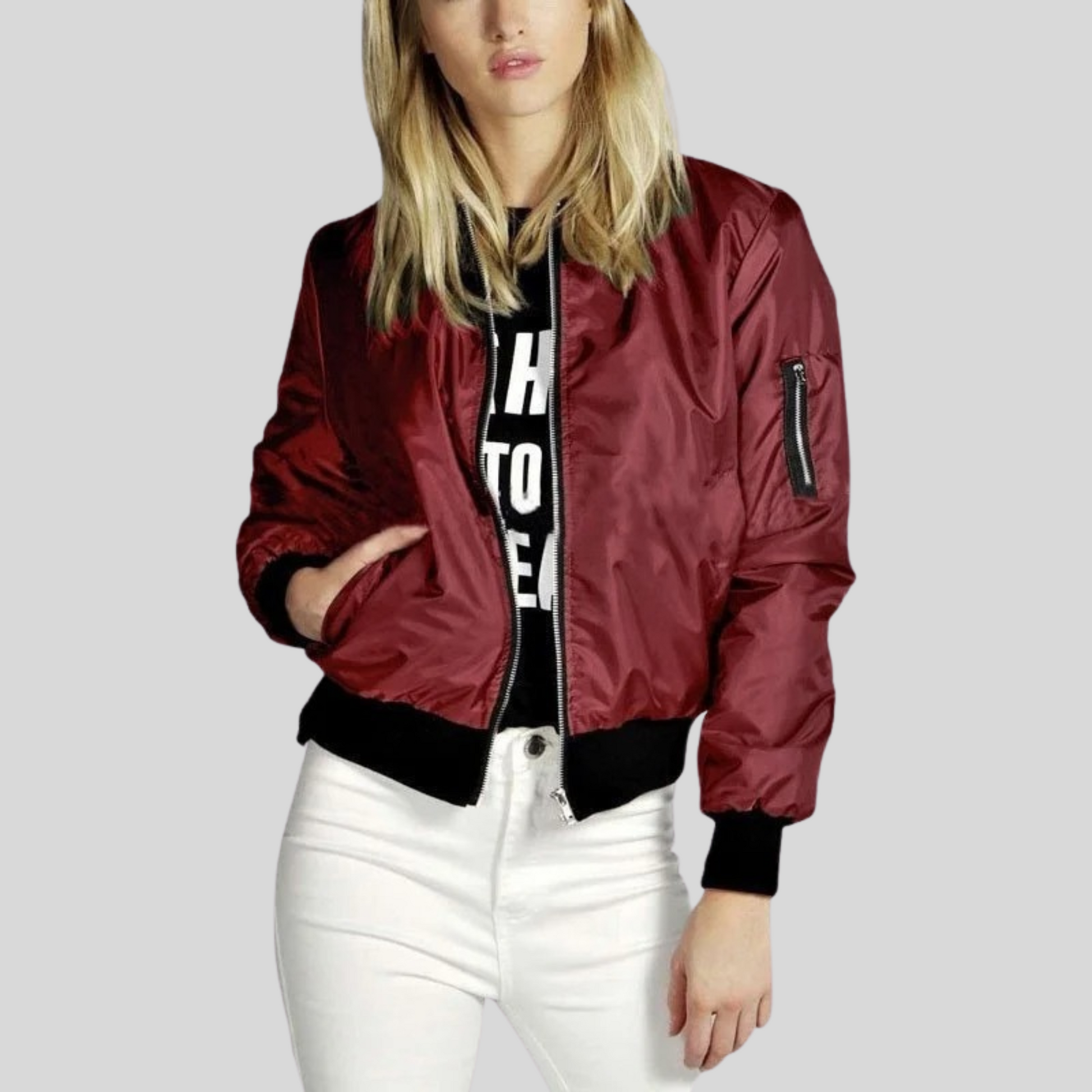 Women's - Bomber Jacket - Long Sleeve - Stylish & Comfortable Outerwear