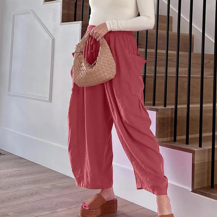 Wide-leg trousers in cotton and linen with elasticated waistband and pockets