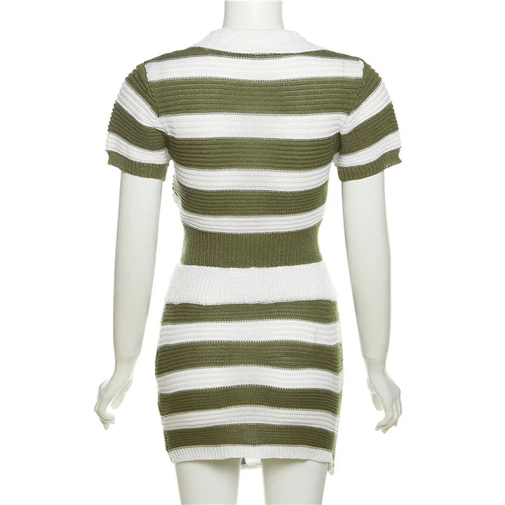 Striped knitted top and skirt set