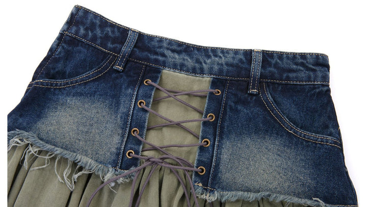 Vintage Denim Skirt With Ruffles