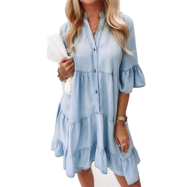 Single-breasted dress in cotton denim