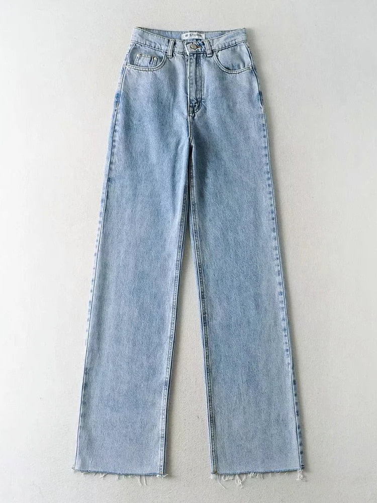 Women's straight leg jeans, Harajuku style, long high waist baggy denim trousers