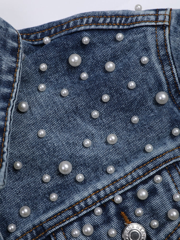 Lina denim jacket - denim favourite with stylish pearl embellishment