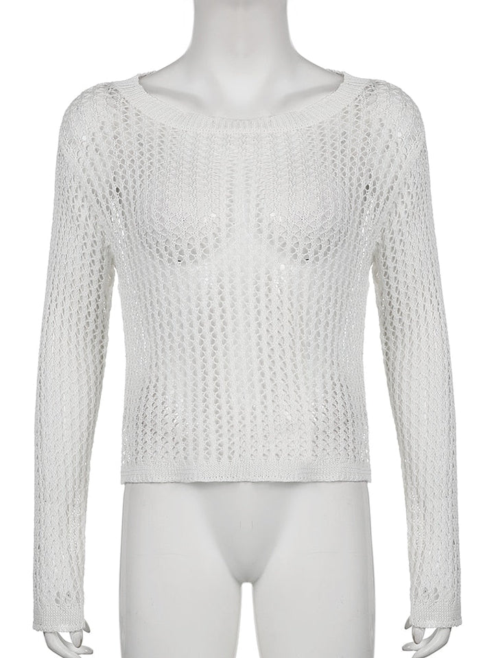 Women's summer knitted jumper with lace pattern and casual cut