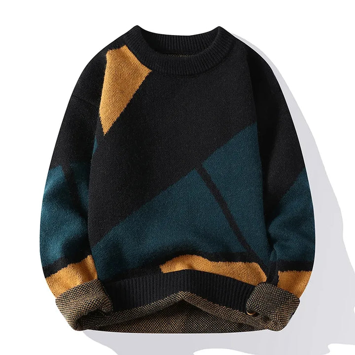 Sweater with geometric pattern and round neckline