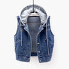 Denim waistcoat with hood and breast pockets