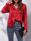 Satin Blouse For Women Loose fit Button placket  Silky long-sleeved shirt