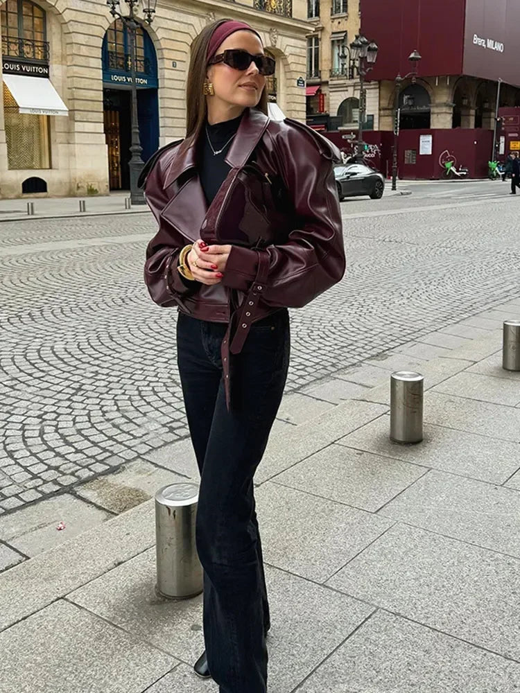 Leather winter jacket for women