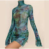 Turtleneck dress with abstract art print