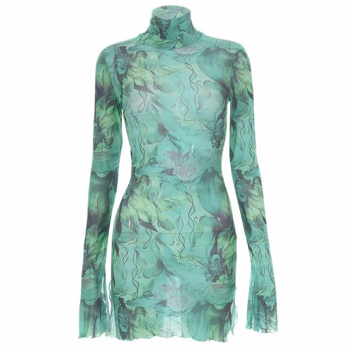 Turtleneck dress with abstract art print