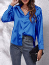 Satin blouse for women - Loose fit - Button placket - Silky long-sleeved shirt