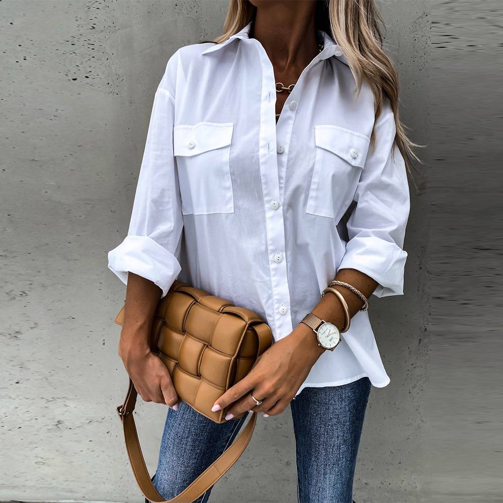 Loose long-sleeved pocket shirt