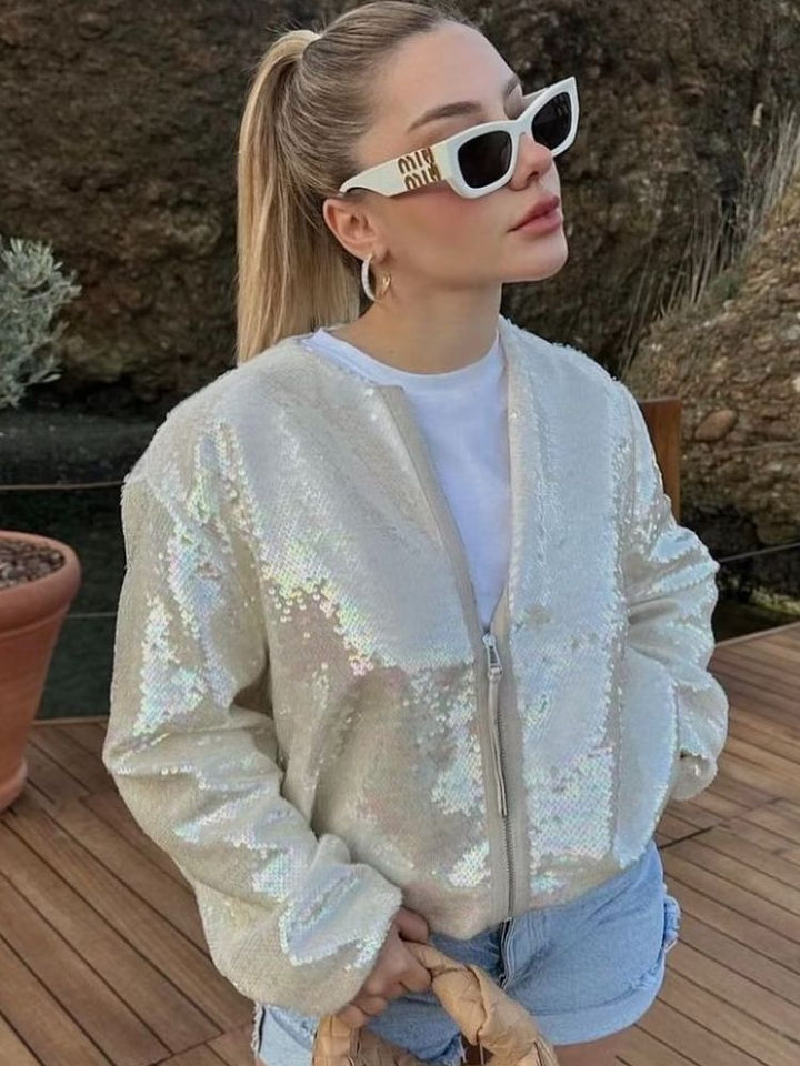 Glittering glamorous bomber jacket