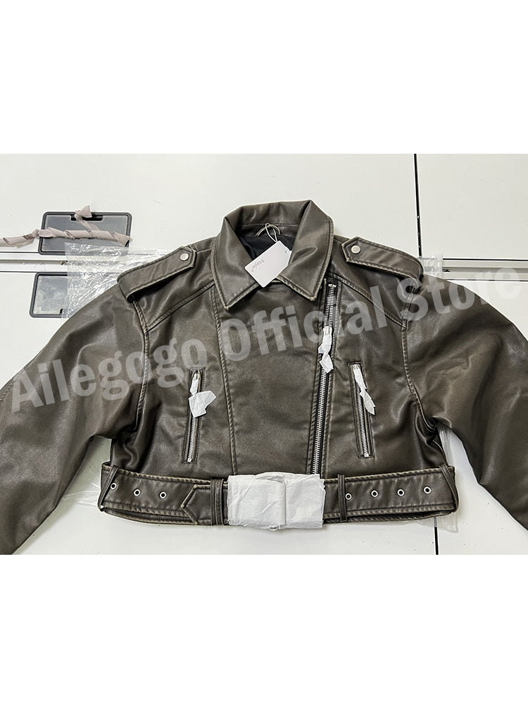 Classic faux leather creation - women's vintage jacket with belt