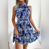 Women's - Floral A-Line Dress - Bow Belt at Waist & Ruffled Hem - Elegant Spring Fashion