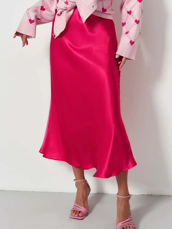 The elegant satin midi skirt