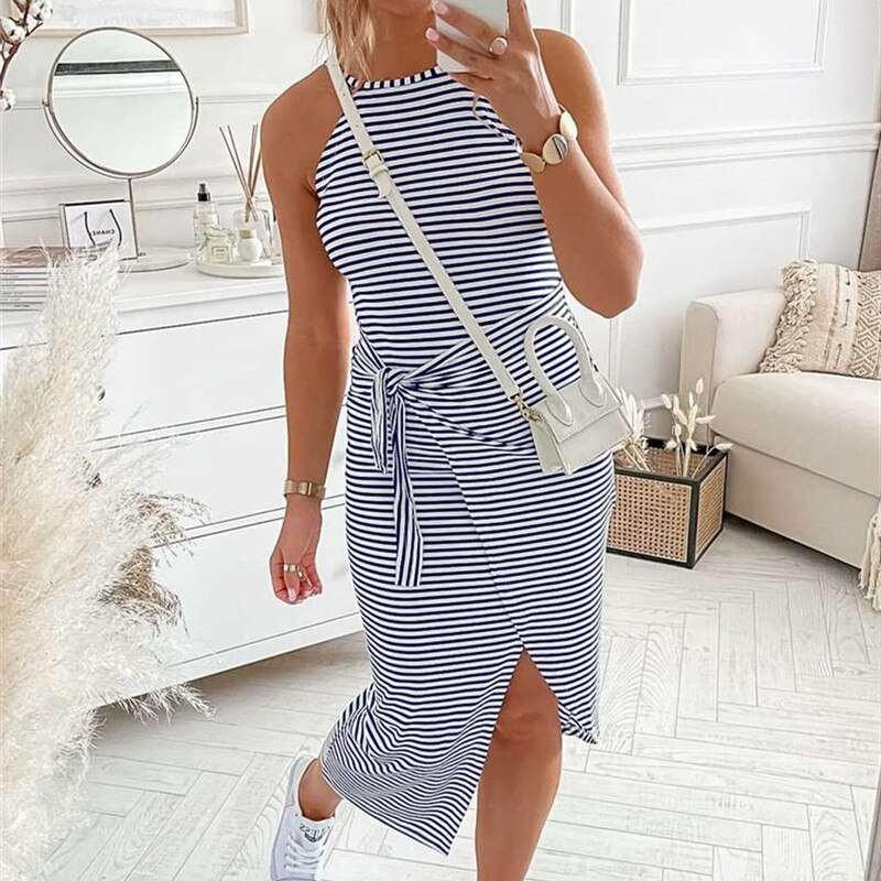 Bénanique™️ Casual striped midi dress