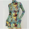 Turtleneck dress with abstract art print