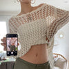 Women's summer knitted jumper with lace pattern and casual cut