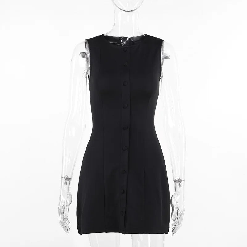 Sleeveless mini dress with button placket