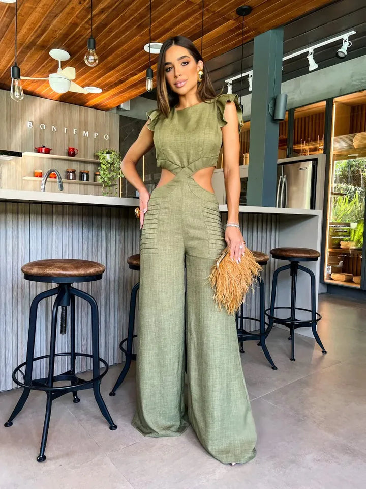 Elegant, one-piece, sleeveless jumpsuit with wide legs