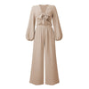 Fashion ladies two-piece set - Cardigan with knot & wide-leg trousers