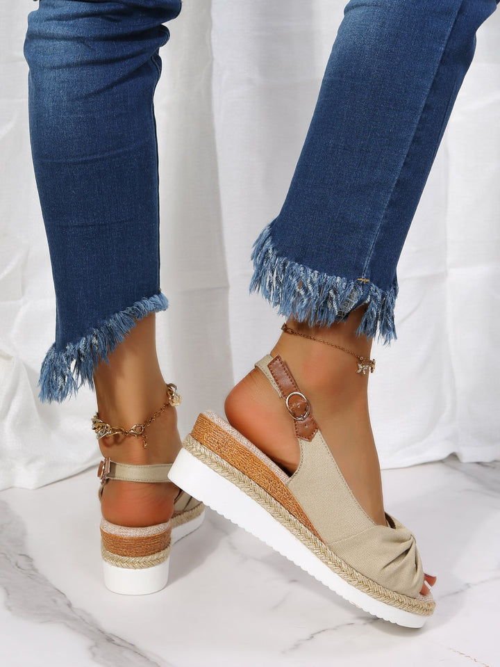 Wedge sandals with peep toe buckle