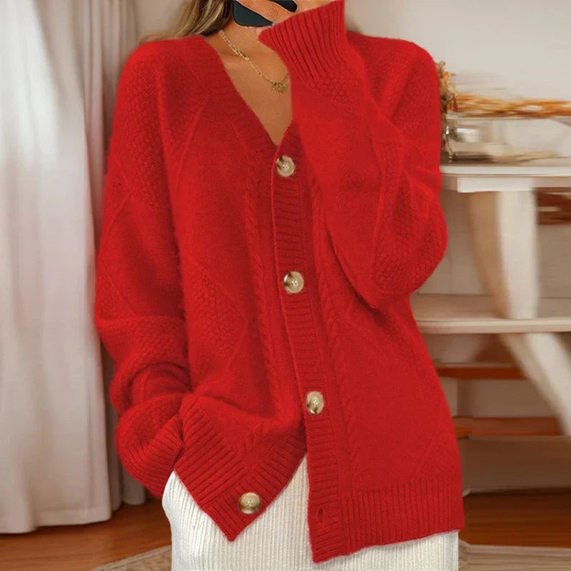 Women's - Luxe Knit Cardigan - Soft Cosy Material - Ideal for Layering Comfort - Stylish Everyday Essential