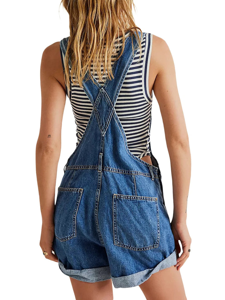 Ladies' Short Dungarees - Sleeveless Denim Rompers