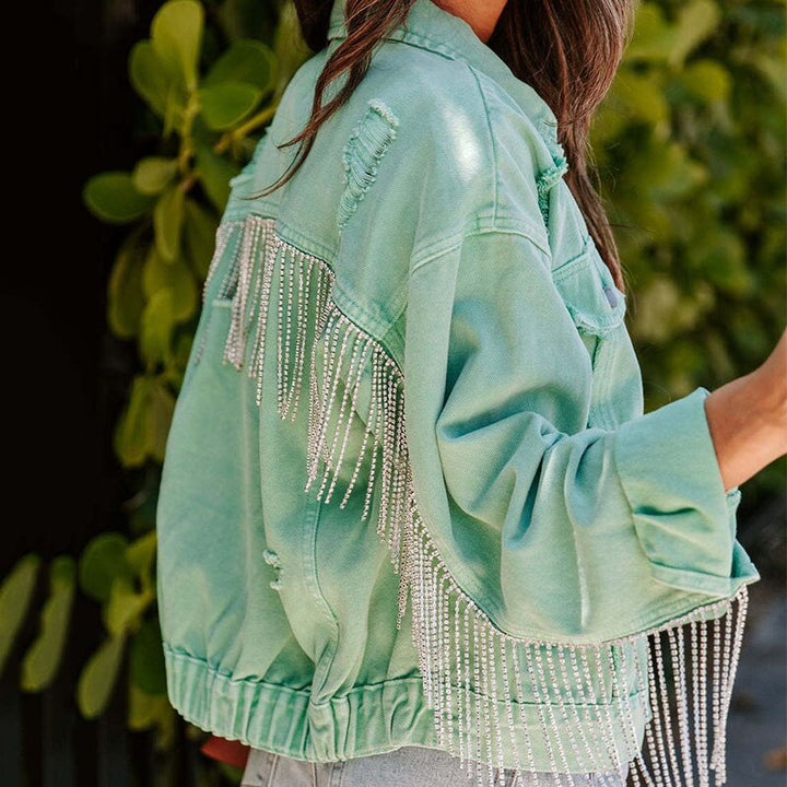 Denim jacket with glitter fringes