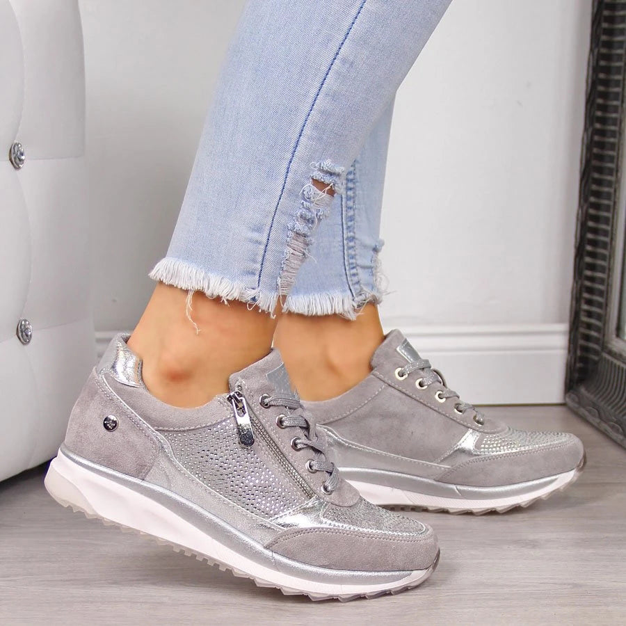 Women's - Zipper Sneakers - Lightweight mesh - Breathable & Comfortable Footwear - Ideal for Casual Outings