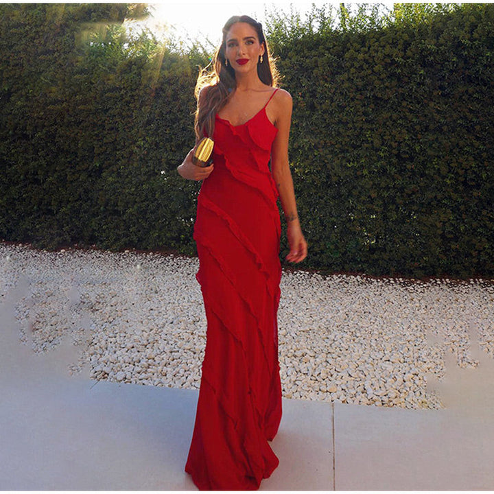 Long ruffled dress with slit