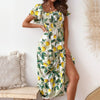 Dress with straight neckline and lemon print