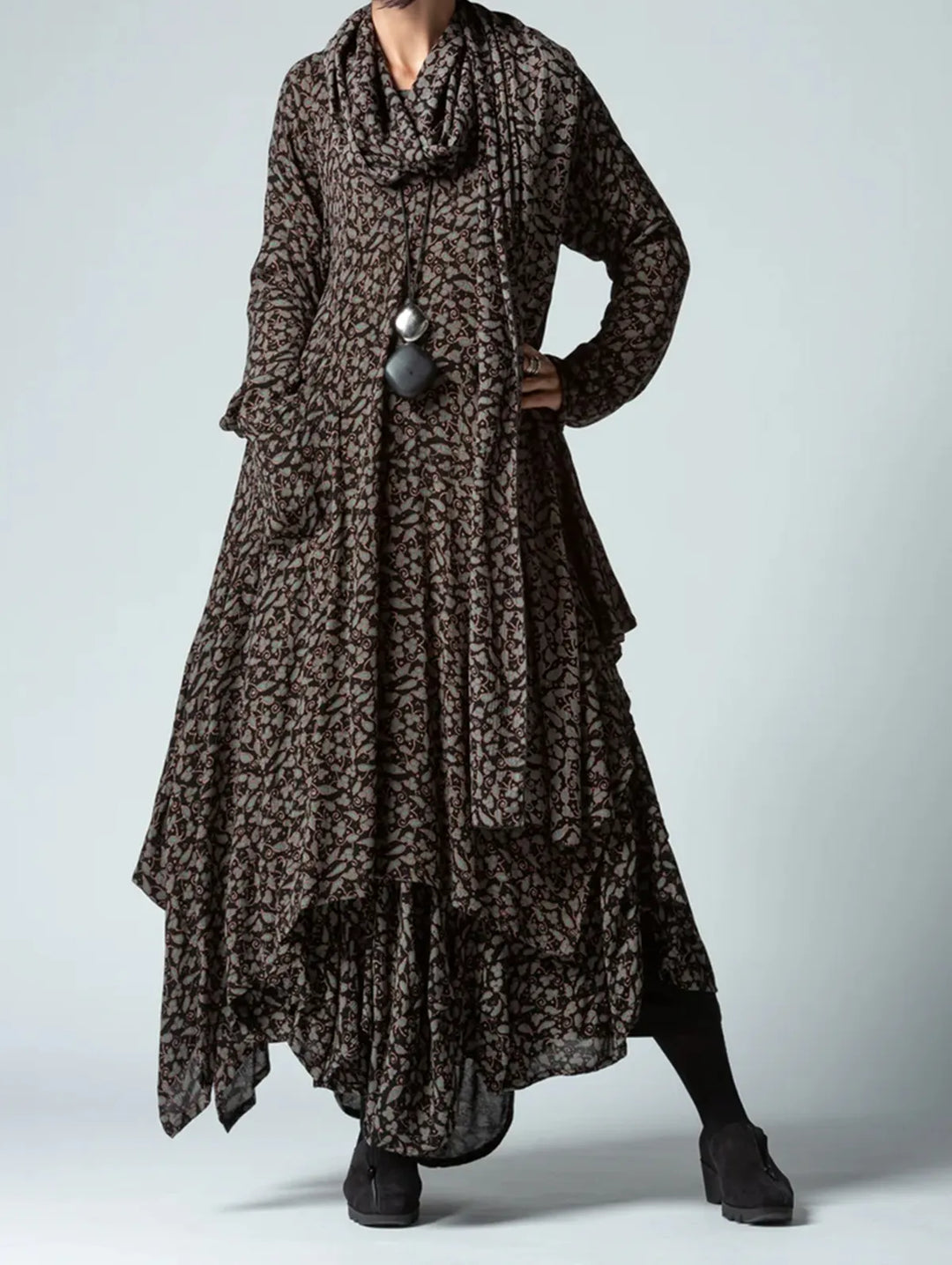 Autumn print long sleeve retro long dress