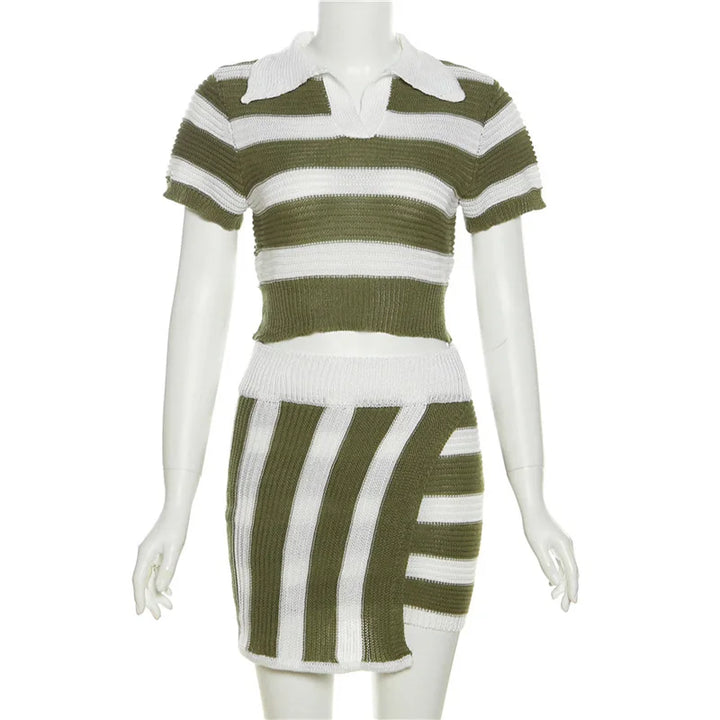 Striped knitted top and skirt set